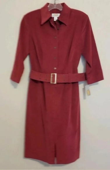 TALBOTS Shirt Dress Corduroy Cotton Red Carmine Size 2 Petites - Picture 3 of 7